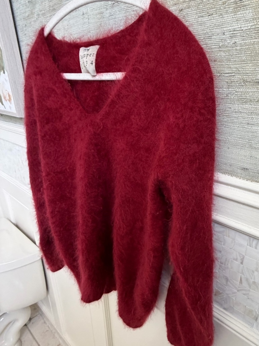 2 / 6 medium Jumper 1234 Rouge Brushed Cashmere V-Neck sweater Red - Picture 10 of 14